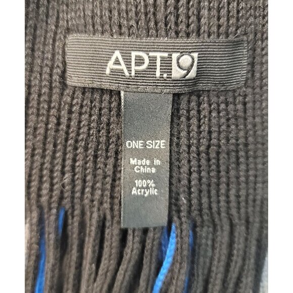 Apt. 9 Unisex Fringed Scarf Black Blue Stripes 12x64 - Picture 3 of 4